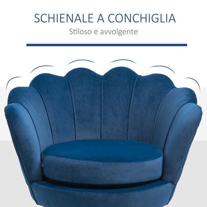 SEASHELL Design Blue Velvet Chamber Armchair With Back | 76x67x74cm - Borgè