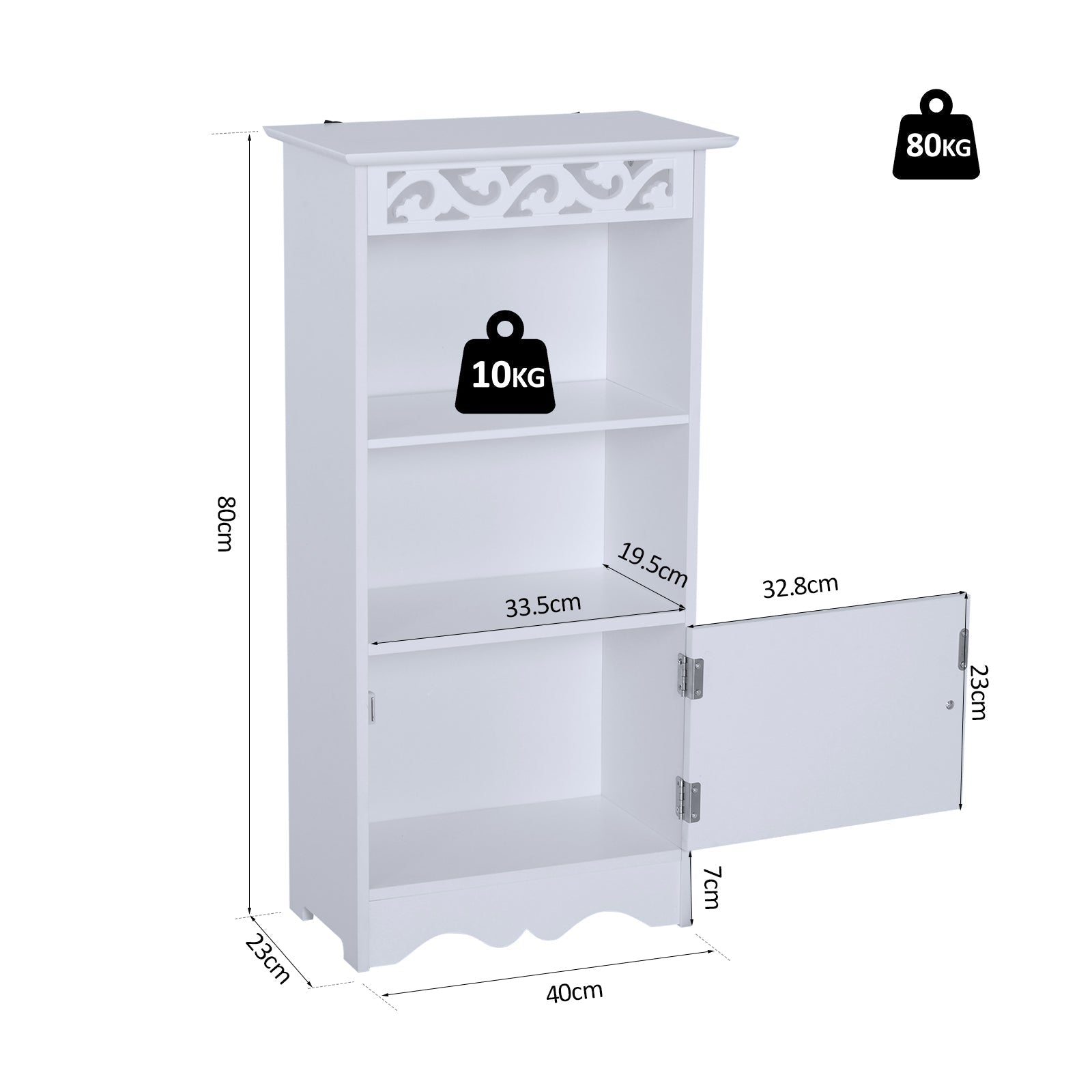 Wooden Bathroom Little Bathroom With Decoro Decoro White Floral Intaglio 40 x 23 x 80cm - Borgè