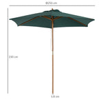 2.5x2.3m 6-Ribbed Garden Umbrella, Wood and Polyester, Dark Green - Borge' Group Limited