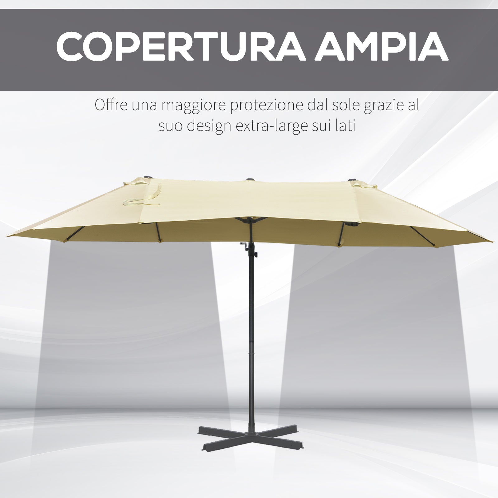 Double Umbrella in Steel and Anti-UV Polyester Waterproof 440x270x250cm - Borgè