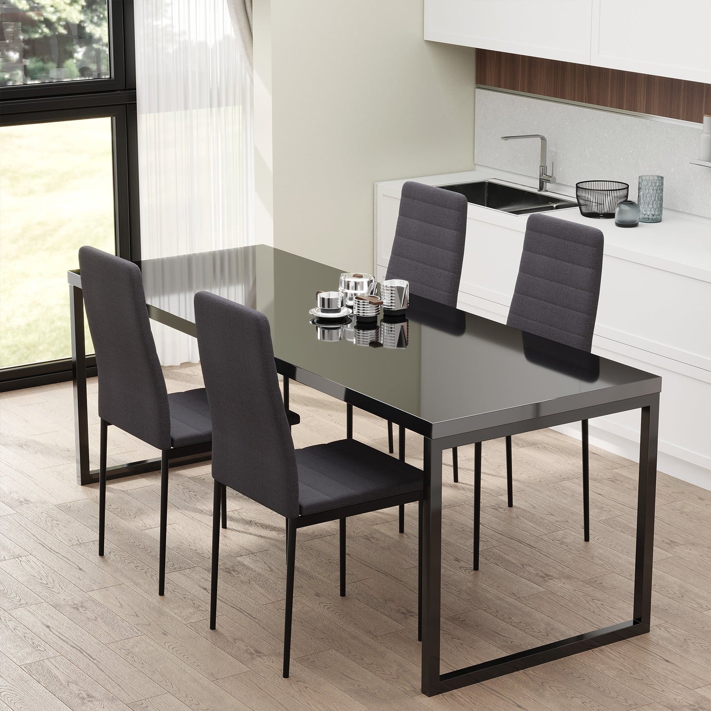 set 4 padded chairs for living room or dining room, modern kitchen chairs, metal and Grey fabric - Borgè