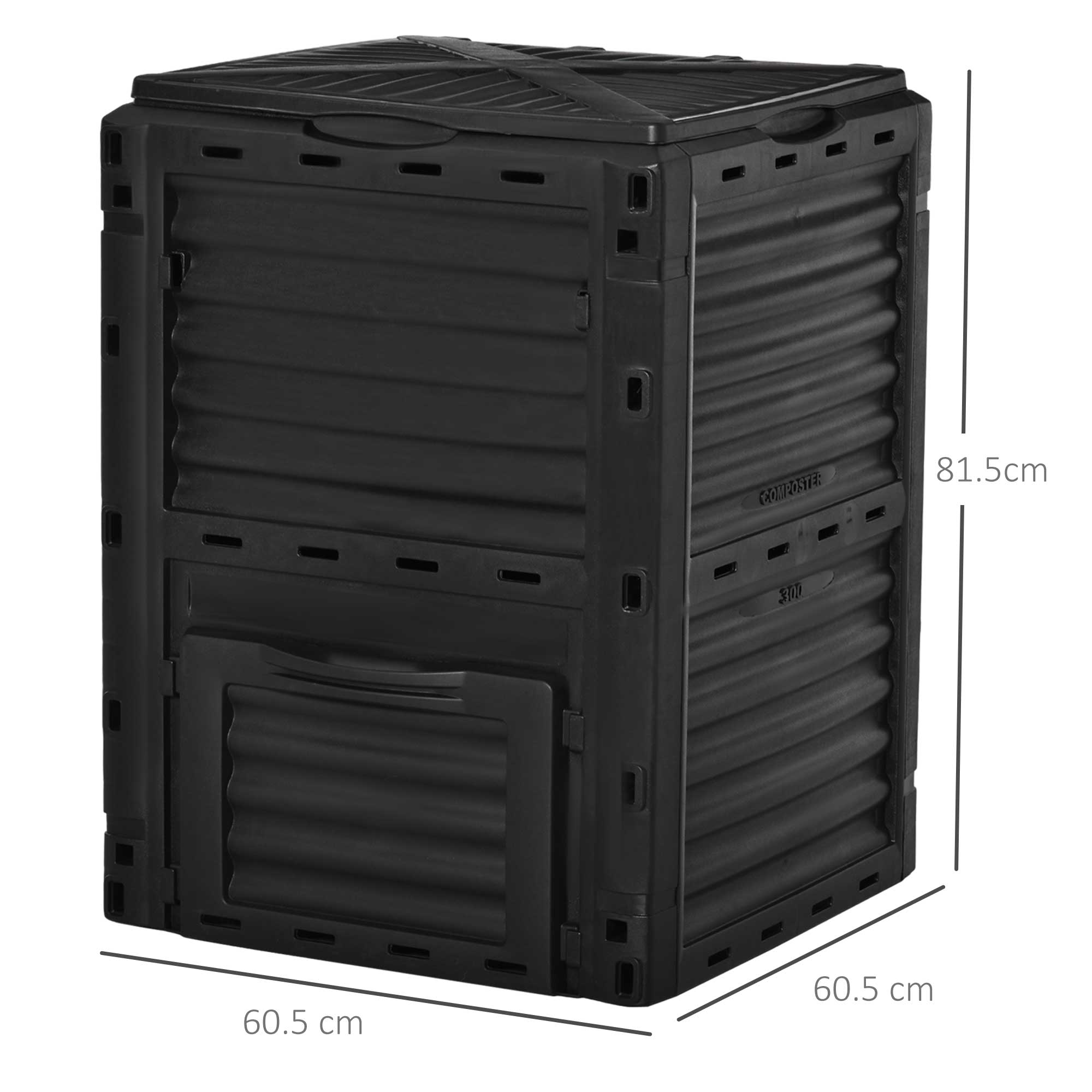Garden Composter, 300L Black Plastic Home Compost Bin with Snap-On Lid - Borge' Group Limited