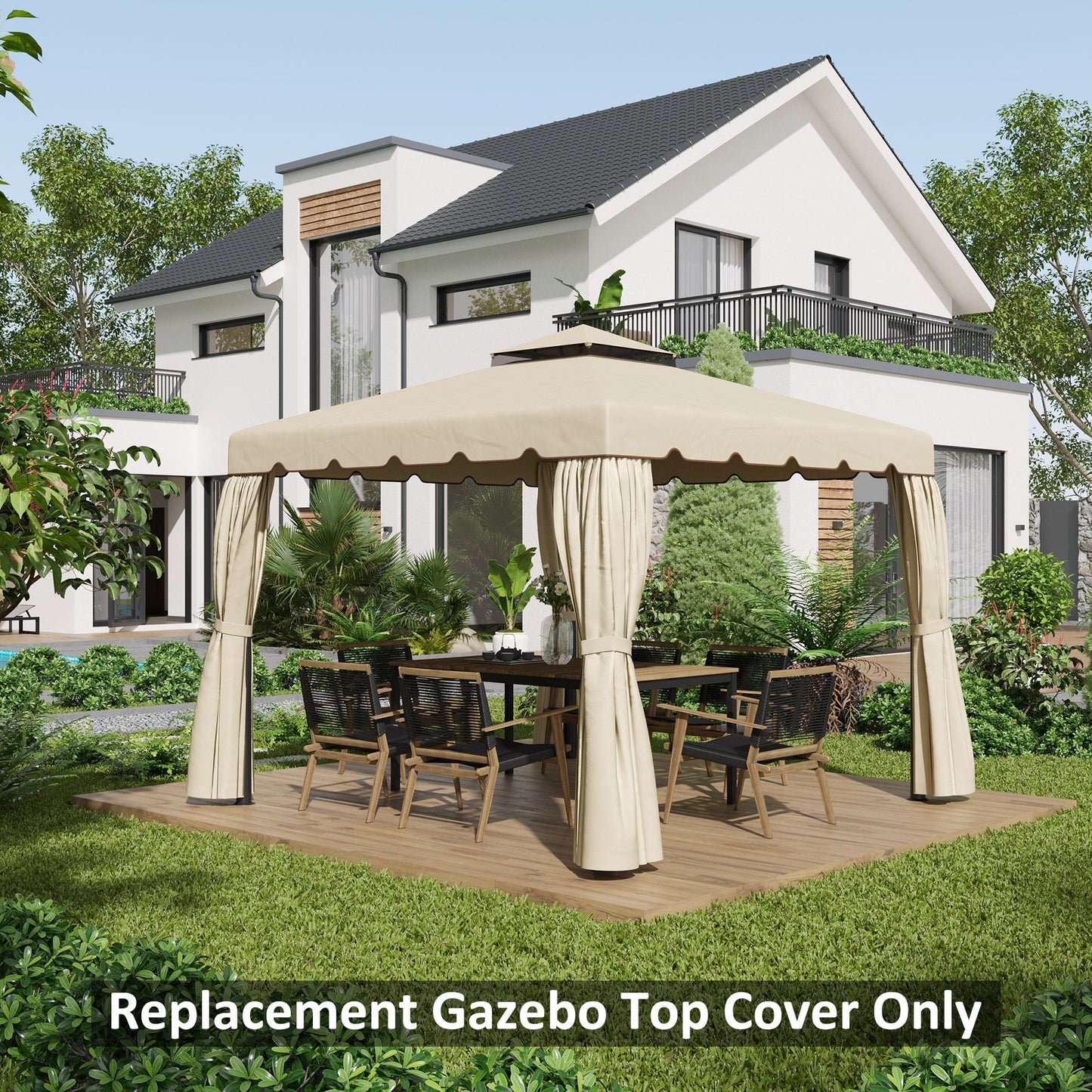 Outsunny spare roof for 3x3m garden gazebo with 2 levels in beige polyester levels - Borgè