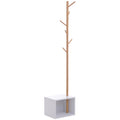 Railbiti shoe rack with 6 bamboo hooks, white, 40x30x180cm - Borgè
