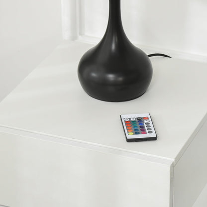 Homcom Modern bedside table with 16 RGB LED lights, remote control and two trooped drawers, 70x37x38cm, white - Borgè