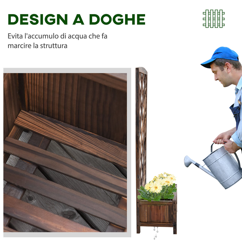 Outsunny Outdoor Fioriera with wooden grill for climbing plants, 60x30x122.5 cm, brown - Borgè