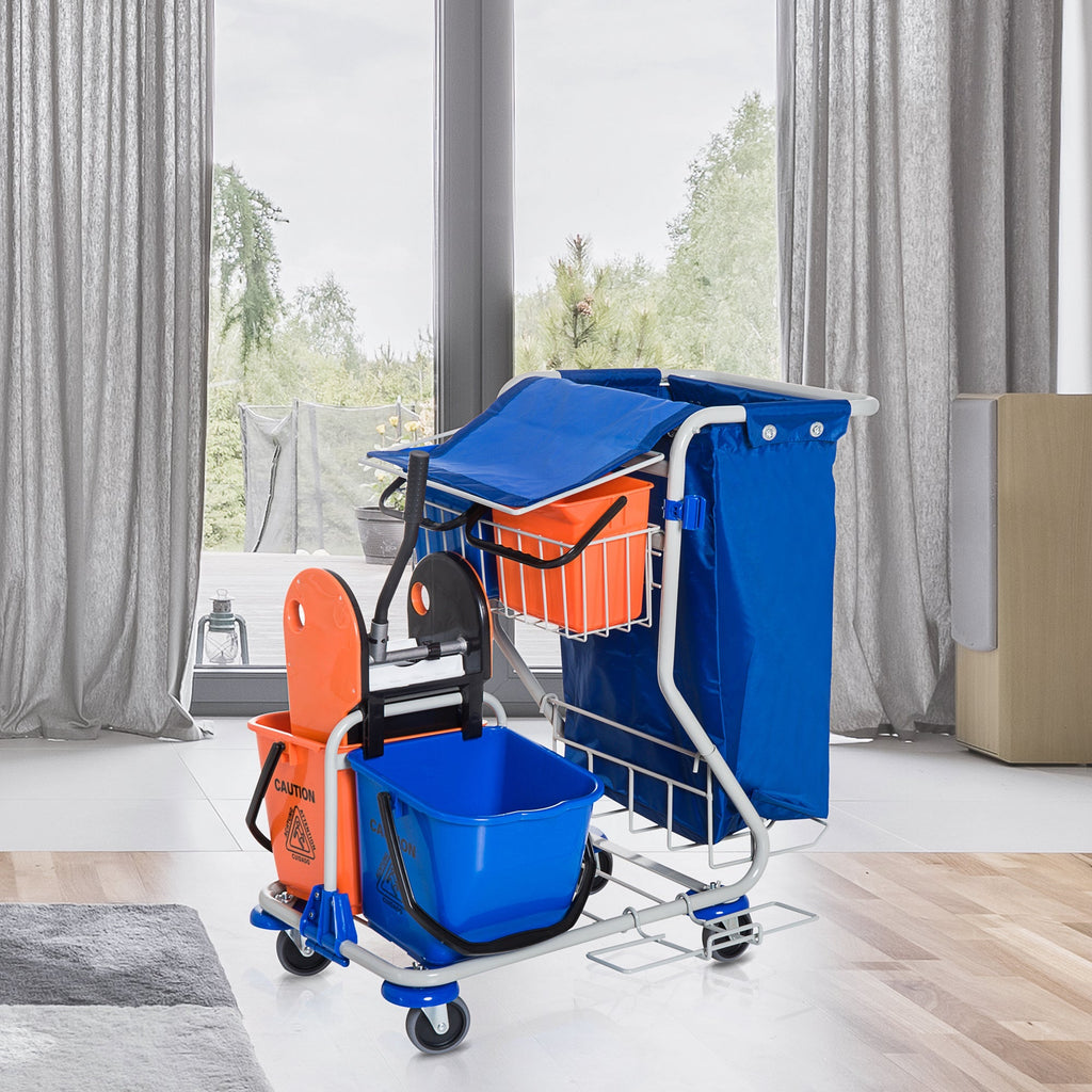 Homcom professional cleaning trolley with 4 buckets 18L/6l blue and orange - Borgè