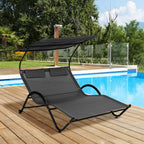 Ultimate Comfort: Deluxe 2-Seater Sun Lounger with Wheels, Padded Headrest, and Roof in Stylish Gray (200x137x138 cm) - Borge' Group Limited
