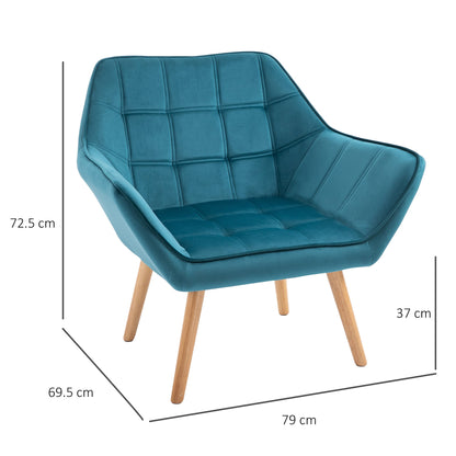 TROMSO | Nordic Design Armchair In Wood and Jade Velvet Effect, For Living Room or Office | 68.5x61x72.5 cm - Borgè