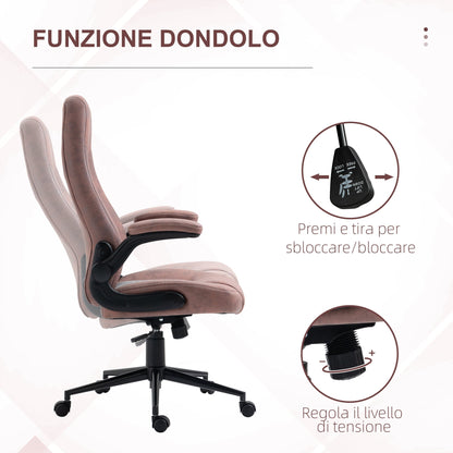 Ergonomic Office Chair with Adjustable Height, Folding Armrests and 5 Wheels, 67x70x114-124 cm - Borgè