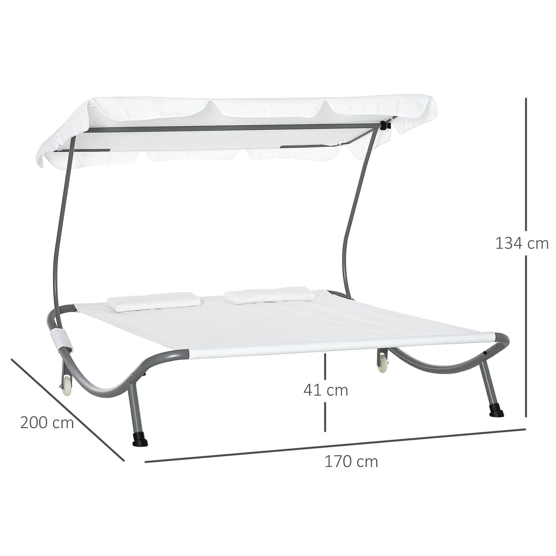 Double Sunbed 2 Seats Adjustable Sunshade for Outdoor and Garden 200x175 x134cm Cream - Borgè