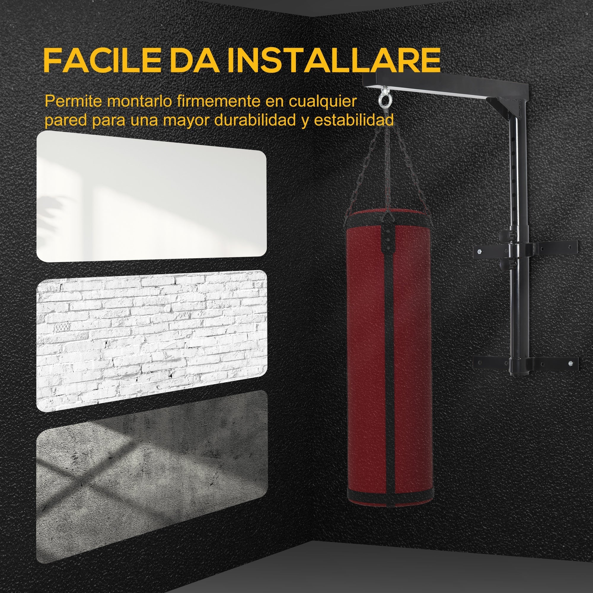 Punching Bag Stand (40x64x60-88cm) Wall Mounted Max 100kg - Borge' Group Limited