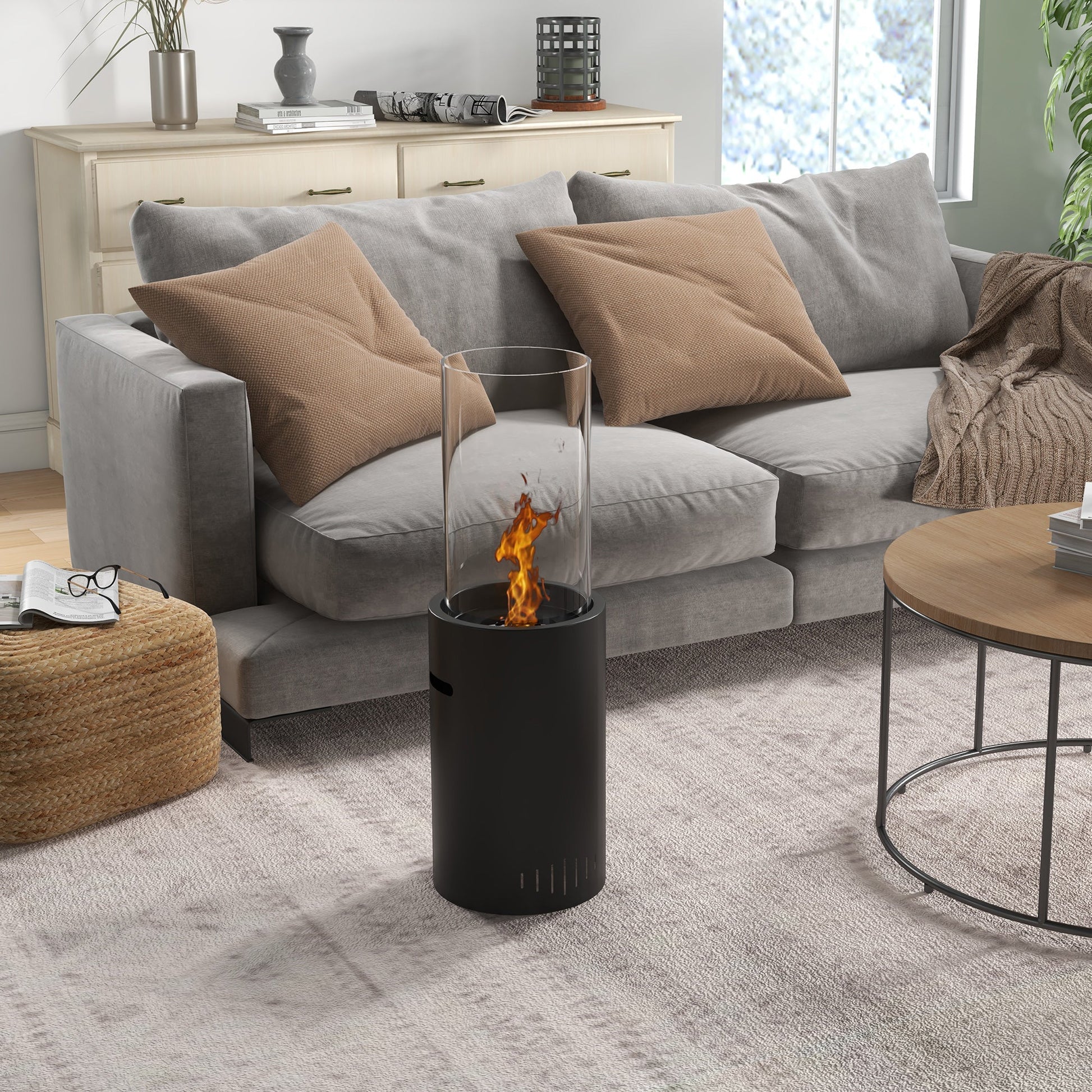 Homcom bioethanol fireplace in steel and glass with 0.3l capacity and cover 15ãŽ¡, 27x27x82 cm, black - Borgè