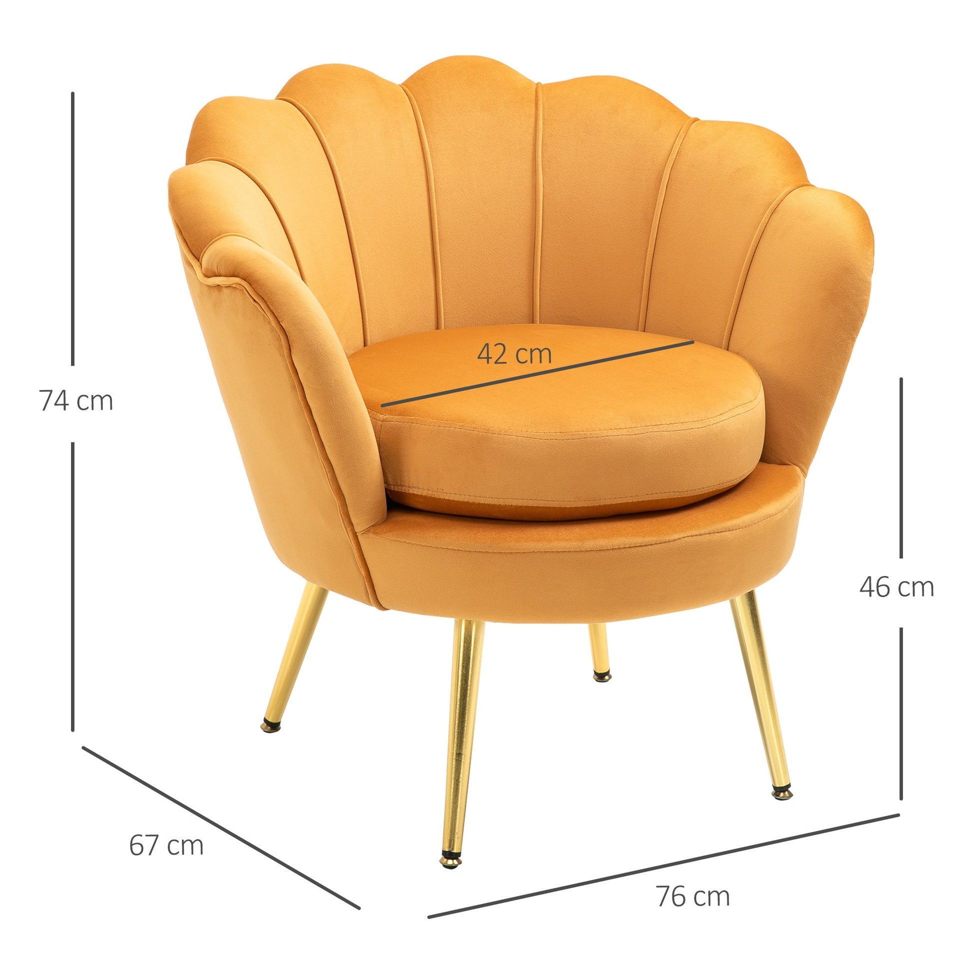 SEASHELL Design Mustard Velvet Chamber Armchair With Back | 76x67x74cm - Borgè