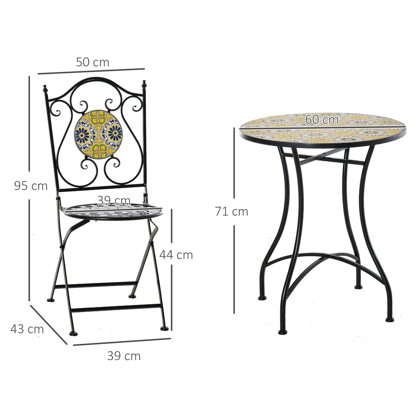 MAIOLICA | 3 Pcs Balcony Table and Chairs Set