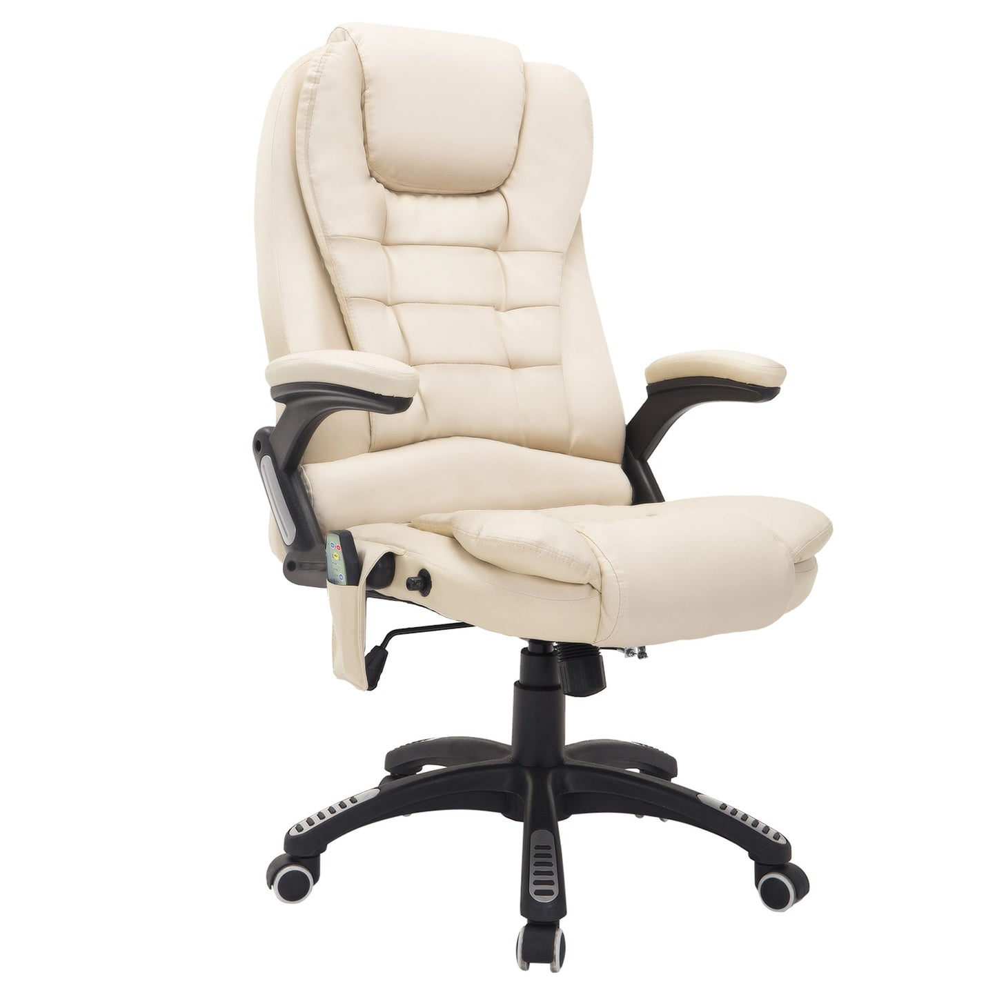 Massegoing office armchair with eco-leather heating, beige, 62x68x111-121cm