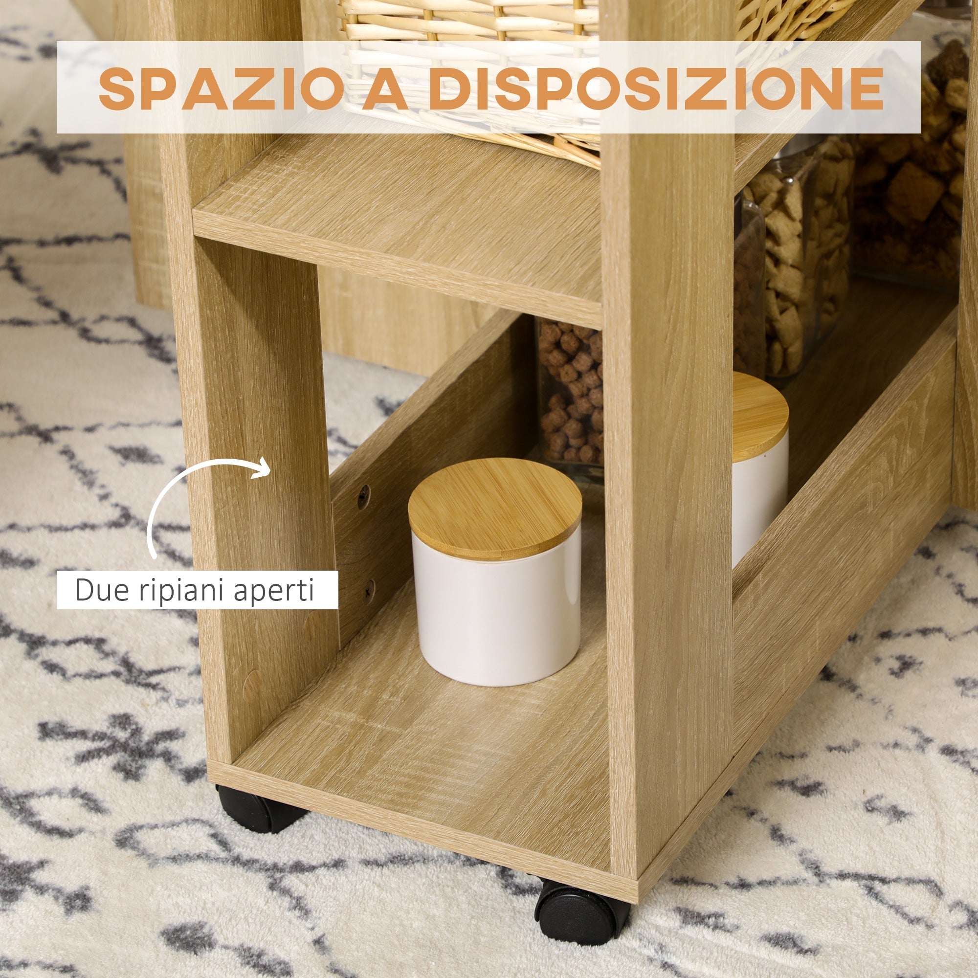 Homcom set table and chairs 5 pieces in chipboard, round table with 2 open shelves and 4 modern stools - Borgè