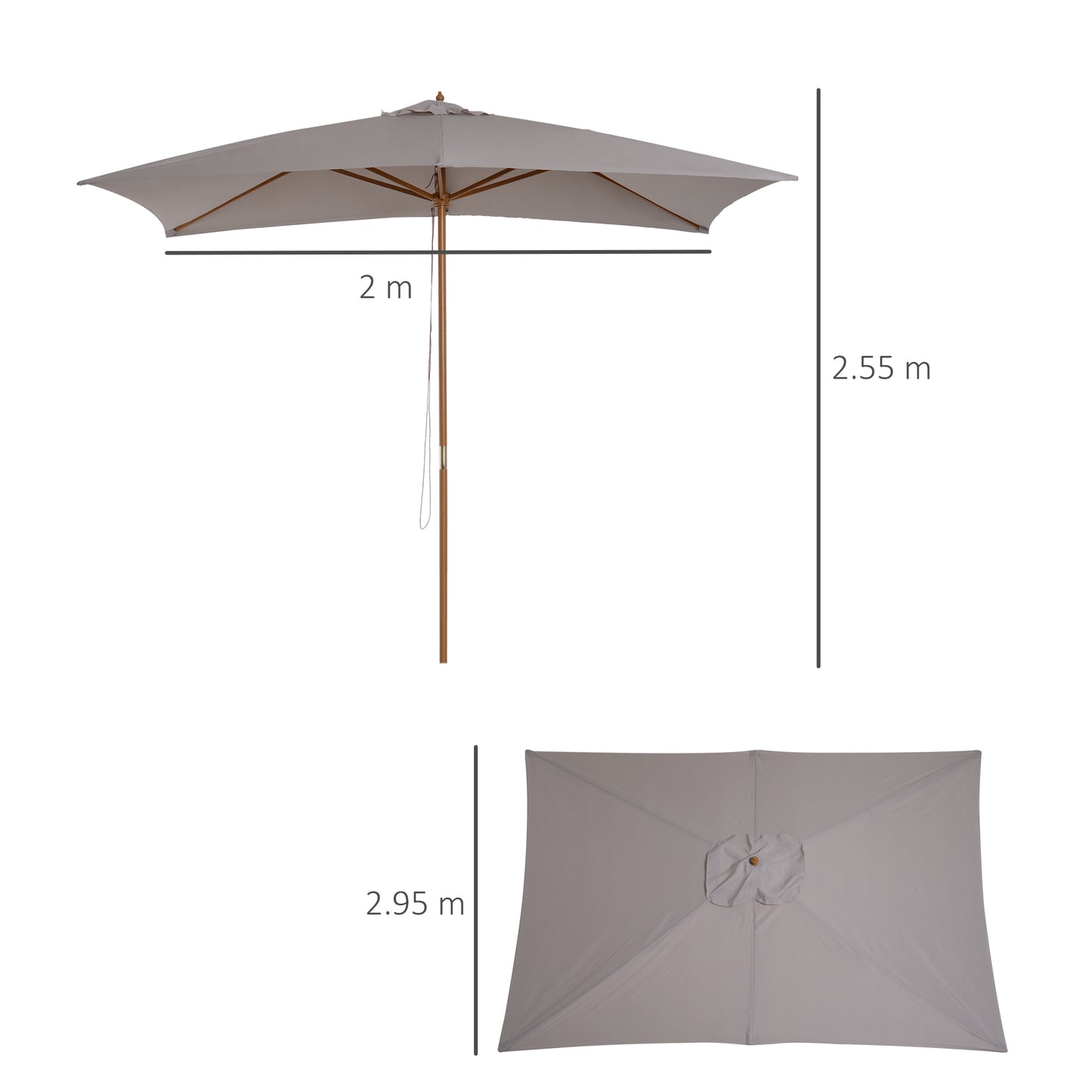 Outsunny garden umbrella 2x3 m waterproof, in wood with removable polyester, gray coverage coverage - Borgè