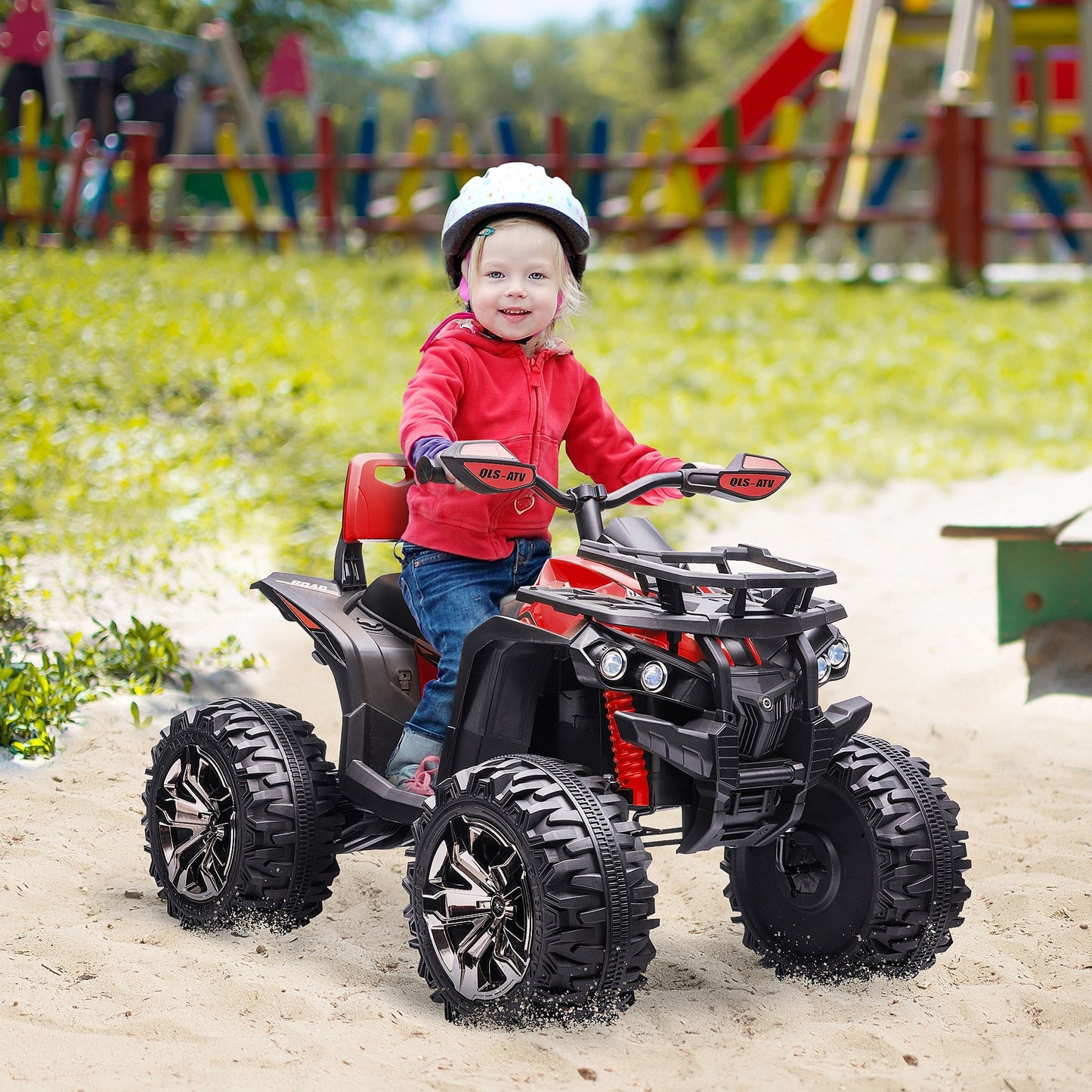 Quad for 12V electric children with working headlights and pedal, rechargeable battery, age 3-5 years, 100x65x73cm - black/red