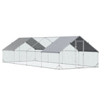 Garden Chicken Coop with Galvanized Frame, Waterproof Cover and Hexagonal Netting, 3x8x2m, Silver - Borge' Group Limited