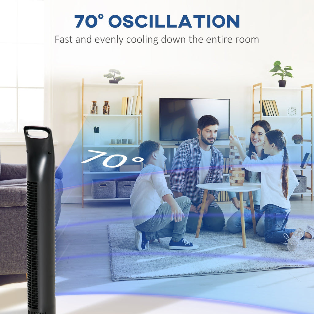 Tower Fan | with remote control 70 ° with 3 modes and 3 speeds, timer 7.5h, 40W black, ф18x78.5cm - Borgè