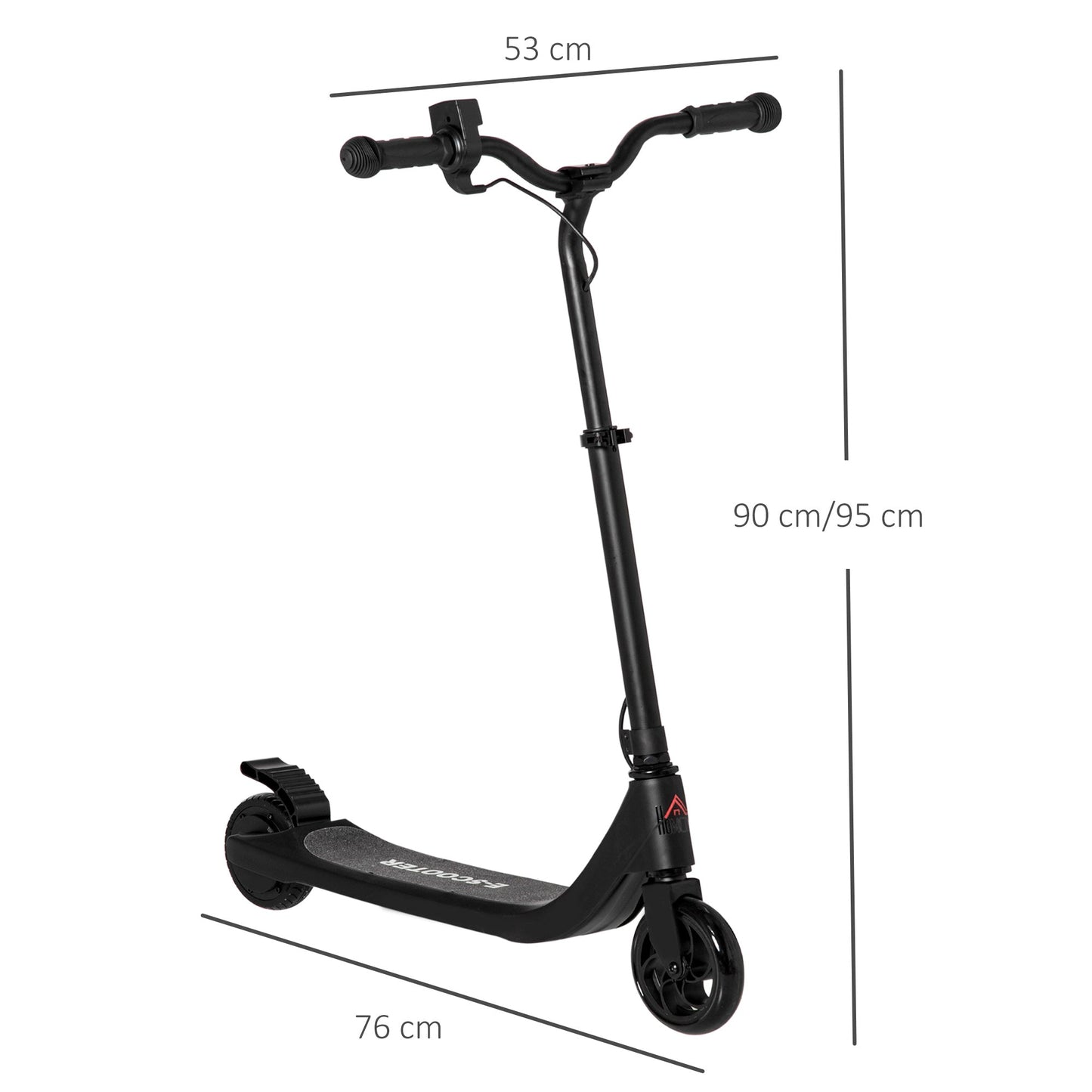 electric scooter at adjustable height for children 6+ years, 76x53x90-95cm, black