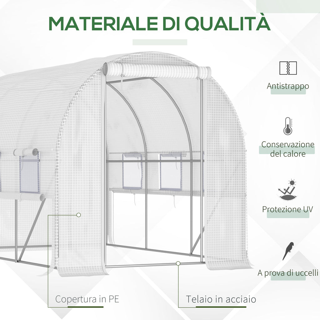 3x2x2m Steel Greenhouse with PE Cover, Zip Doors and Mesh Windows, White - Borge' Group Limited