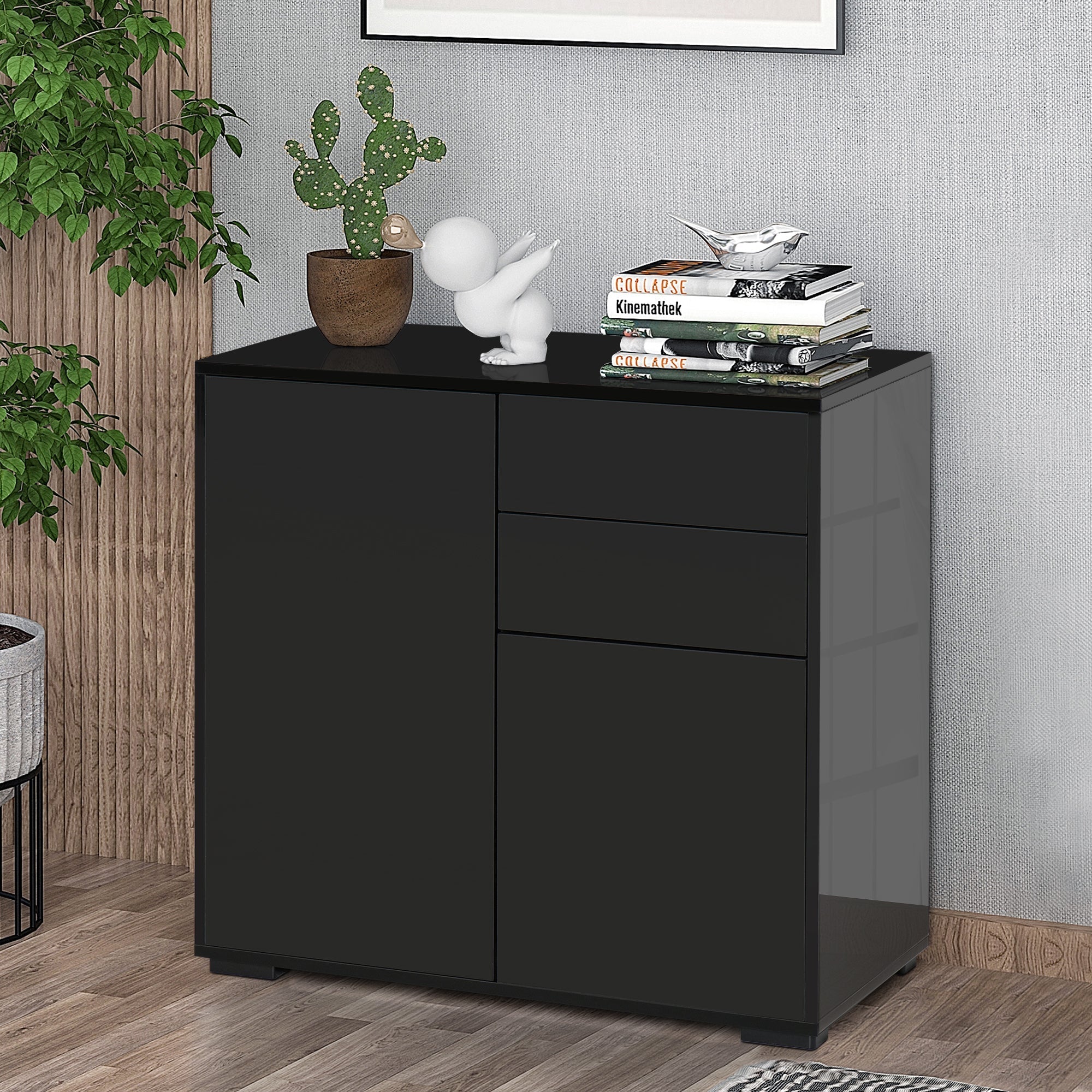 Multiuse cabinet with 2 drawers and 2 lockers, pressure opening, home and office furniture, 79x36x74cm - Borgè