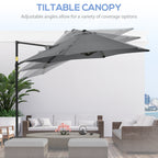 Garden Umbrella 2.6x2.5 m with 360° Rotation and Ventilated Canopy in Grey Polyester - Borge' Group Limited