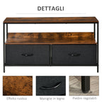 Industrial Style TV Mobile with fabric and shelf draws, metal and mdf, 98x29x56cm, brown - Borgè