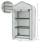 Outsunny mini garden greenhouse with pear coverage, 3 shelves and roller shutters, 59x39x127cm, white - Borgè