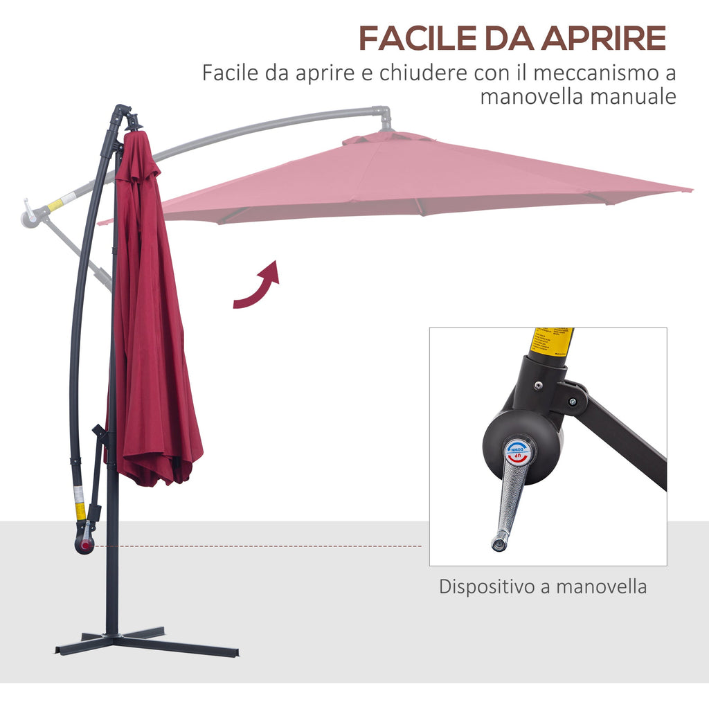 Garden Umbrella 3x2.5 m Tilting Arm with Crank, Dark Red - Borge' Group Limited