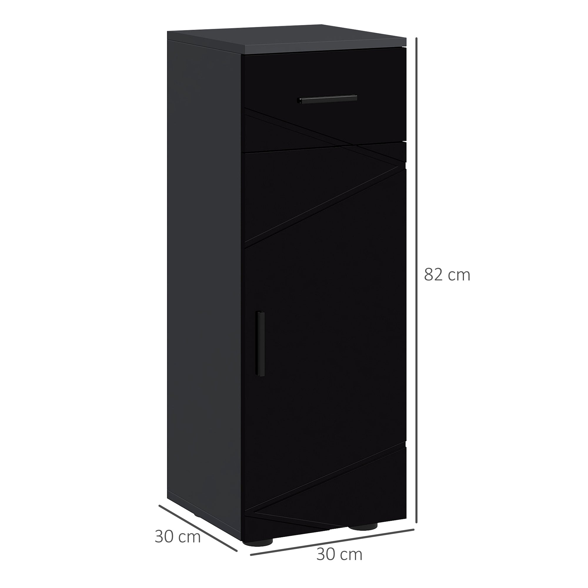 Kleankin Bathroom Cabinet in chipboard with drawer and 2nd levels adjustable, 30x30x82 cm, black and gray - Borgè