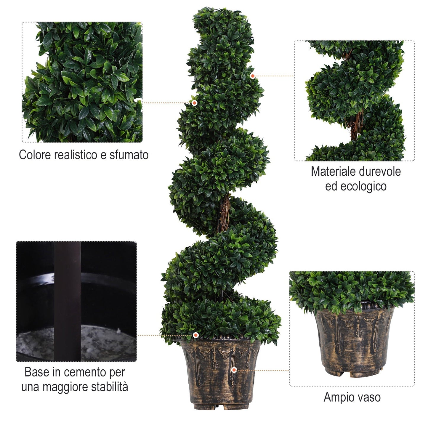 Outsunny artificial spiral water plan (Ñ„32cm x 120cm), decorative green for interiors and outdoors, with vase included - Borgè