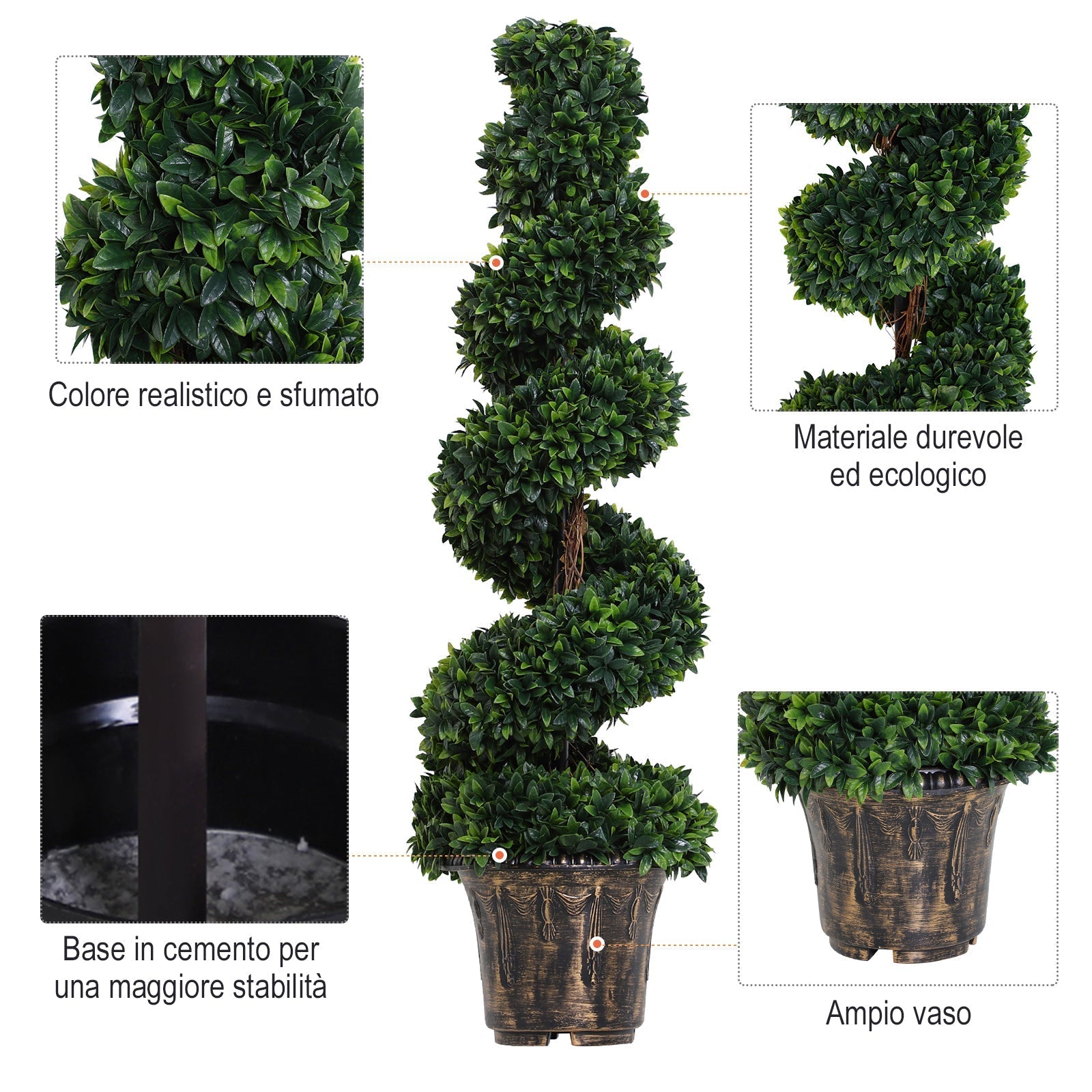 Outsunny artificial spiral water plan (Ñ„32cm x 120cm), decorative green for interiors and outdoors, with vase included - Borgè