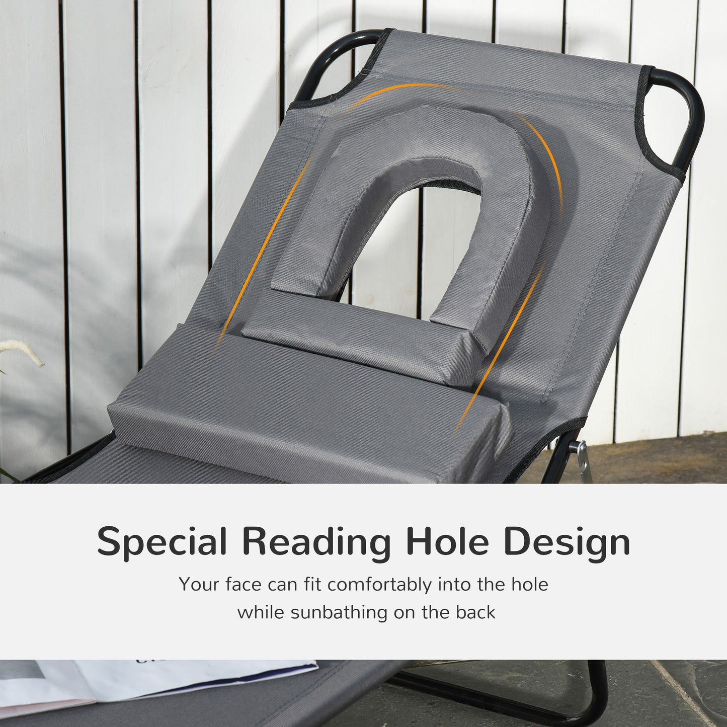 Outsunny folding sunbath with hole for the padded face and reclining back, gray - Borgè