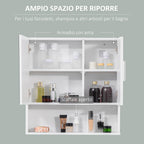 Kleankin Wooden Bathroom Mirror with 2 doors and open shelf, 54x15.2x55.3cm, White - Borgè