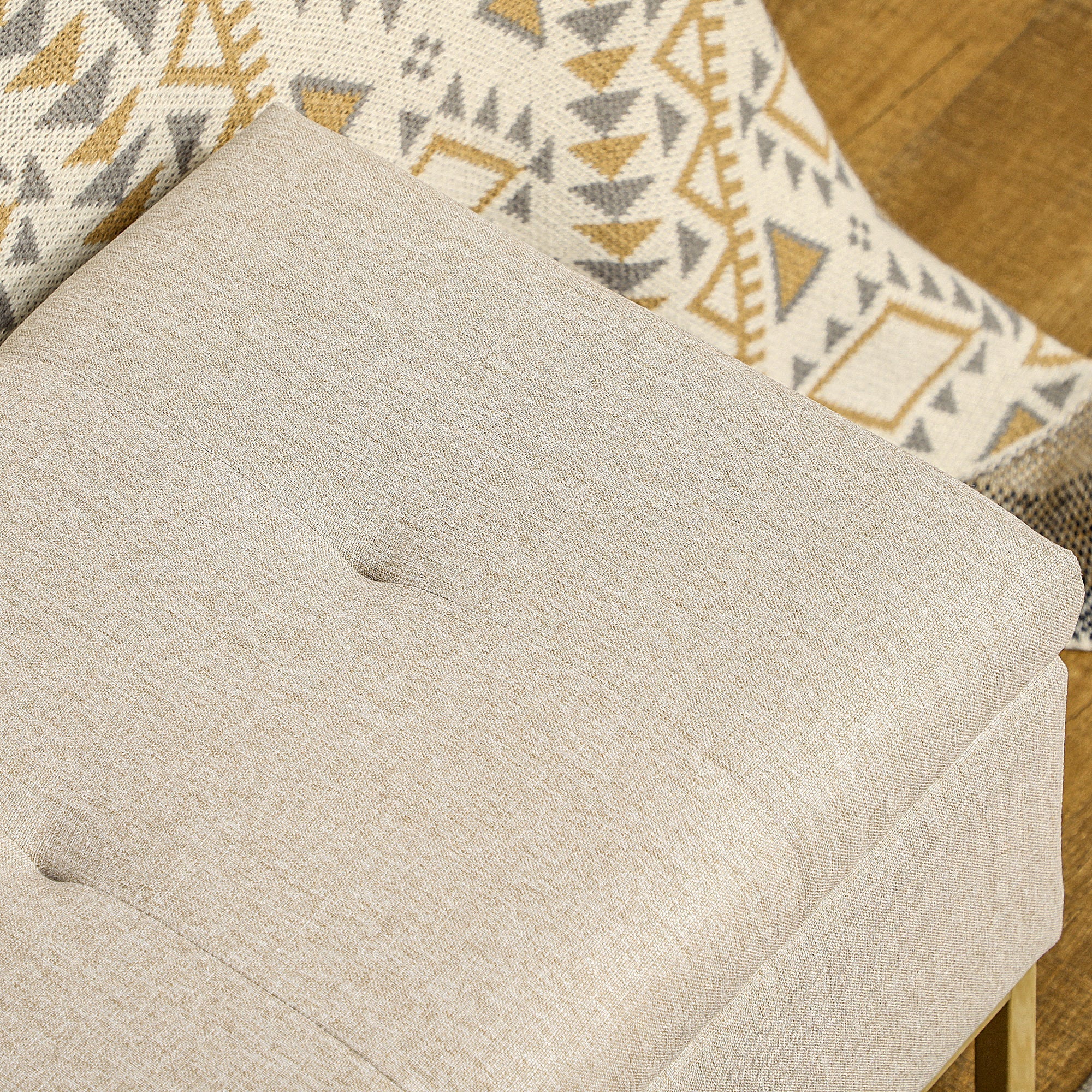 Homcom bench with quilted polyester container with gold steel legs, 110x44x48cm, beige - Borgè