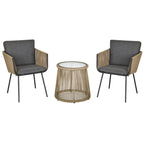 Set of 2 Outdoor Chairs with Table in PE Rattan Boho Style, Khaki and Grey - Borge' Group Limited