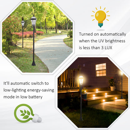 Outsunny set 2 solar lampposts per garden with 2 LEDs and automatic ignition, black - Borgè