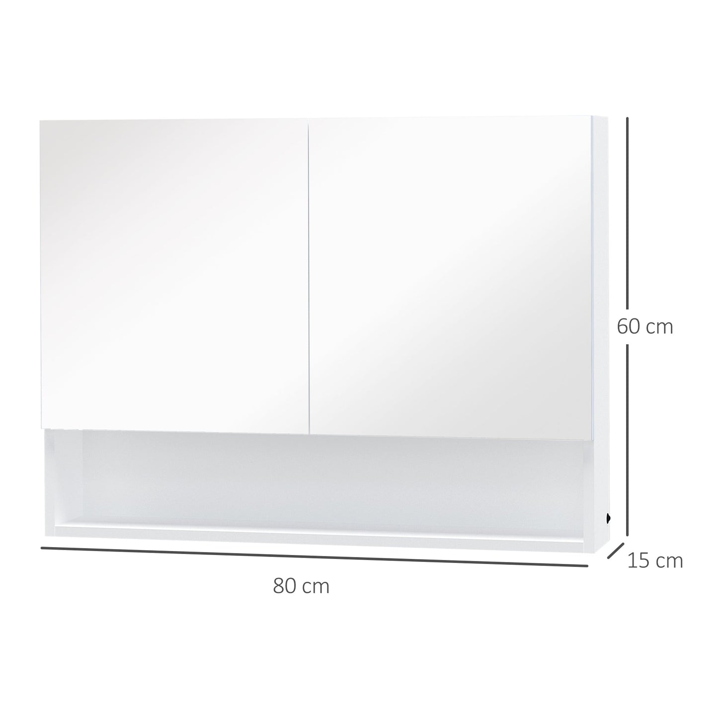 cabinet with wall mirror, led lights, open shelf and internal shelf, 80x15x60cm - Borgè