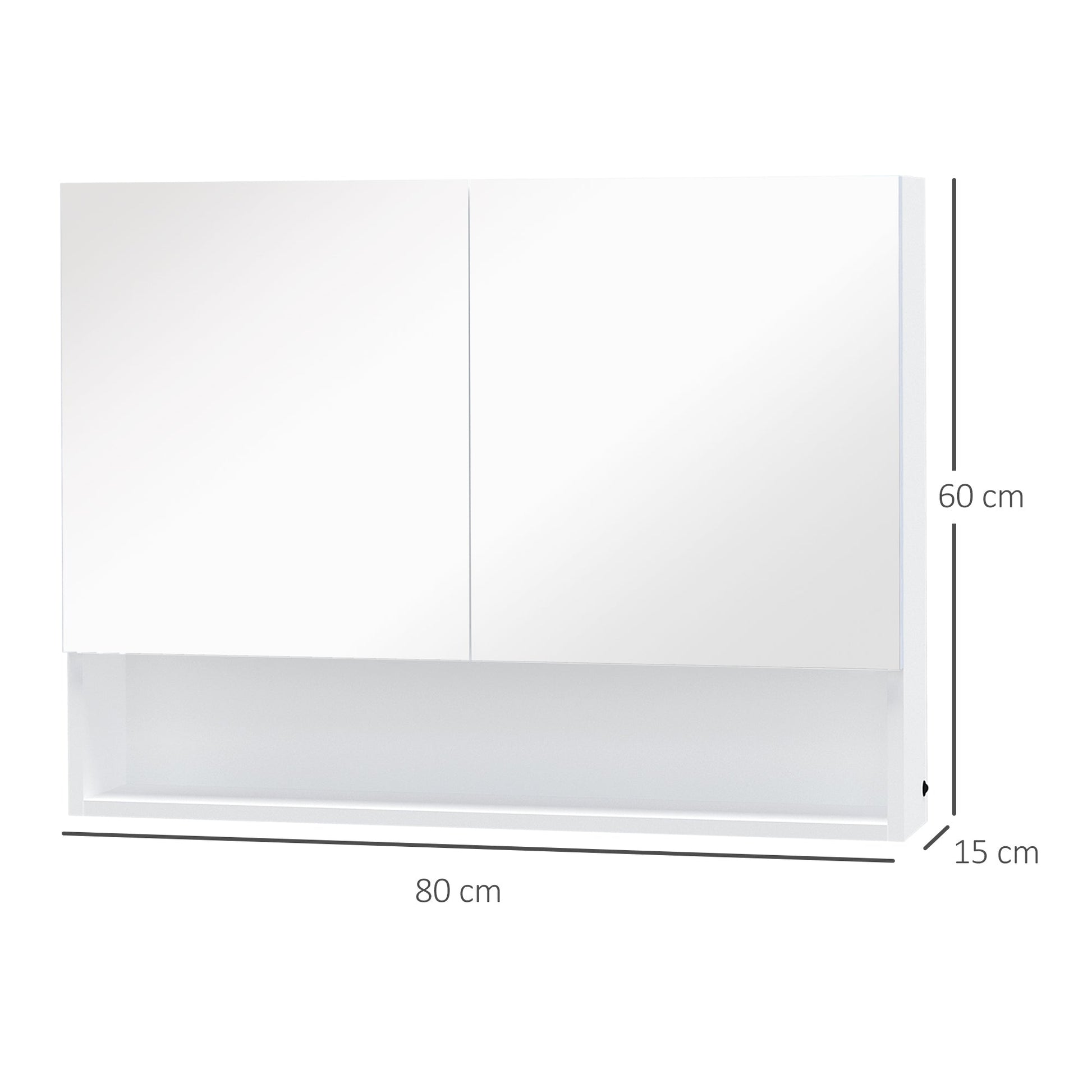 cabinet with wall mirror, led lights, open shelf and internal shelf, 80x15x60cm - Borgè