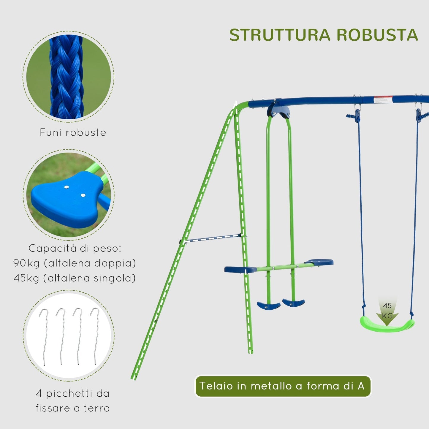 Outsunny Garden Set Set for 4 children, 1 double swing and 2 single swing, weight capacity 45kg (swing) 180kg (total), 280x140x178cm - Borgè