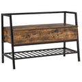 Mobile shoe rack with wood and metal container compartment - brown - Borgè