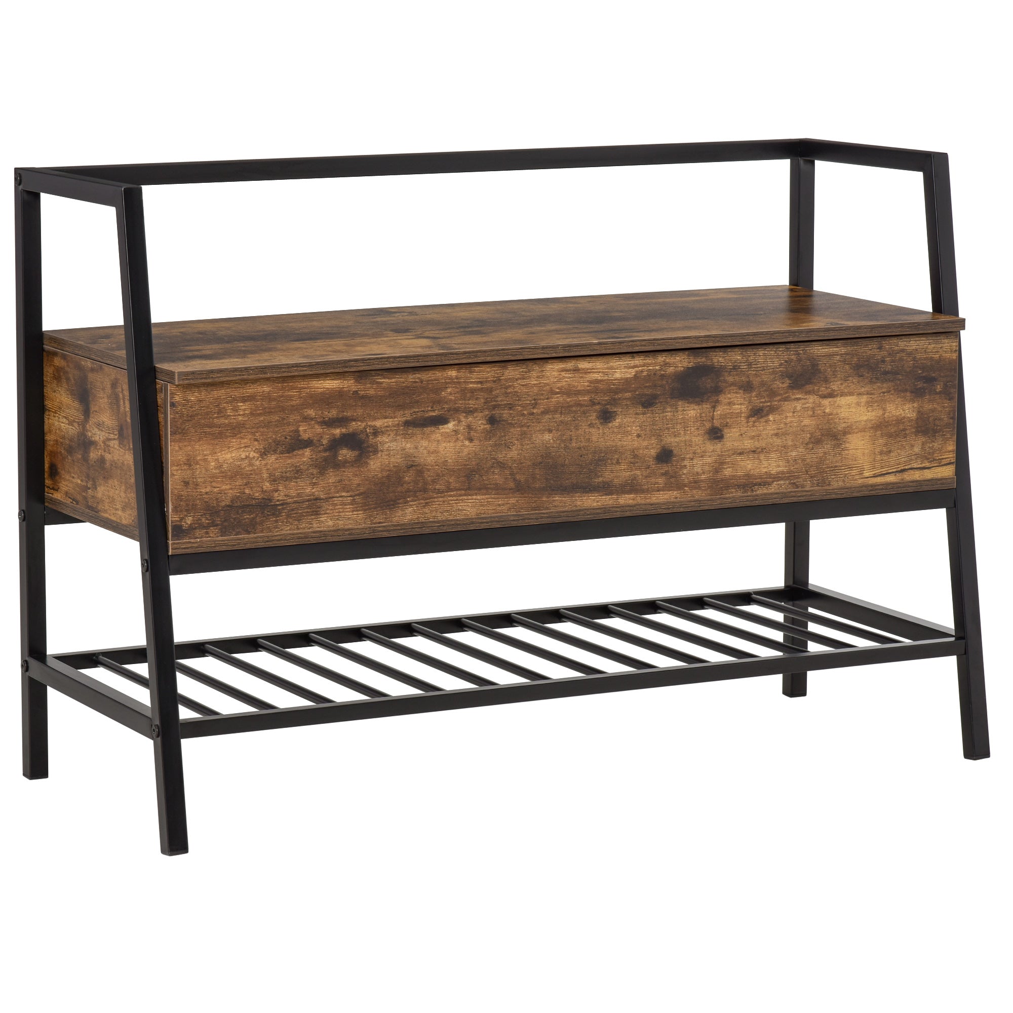 Mobile shoe rack with wood and metal container compartment - brown - Borgè