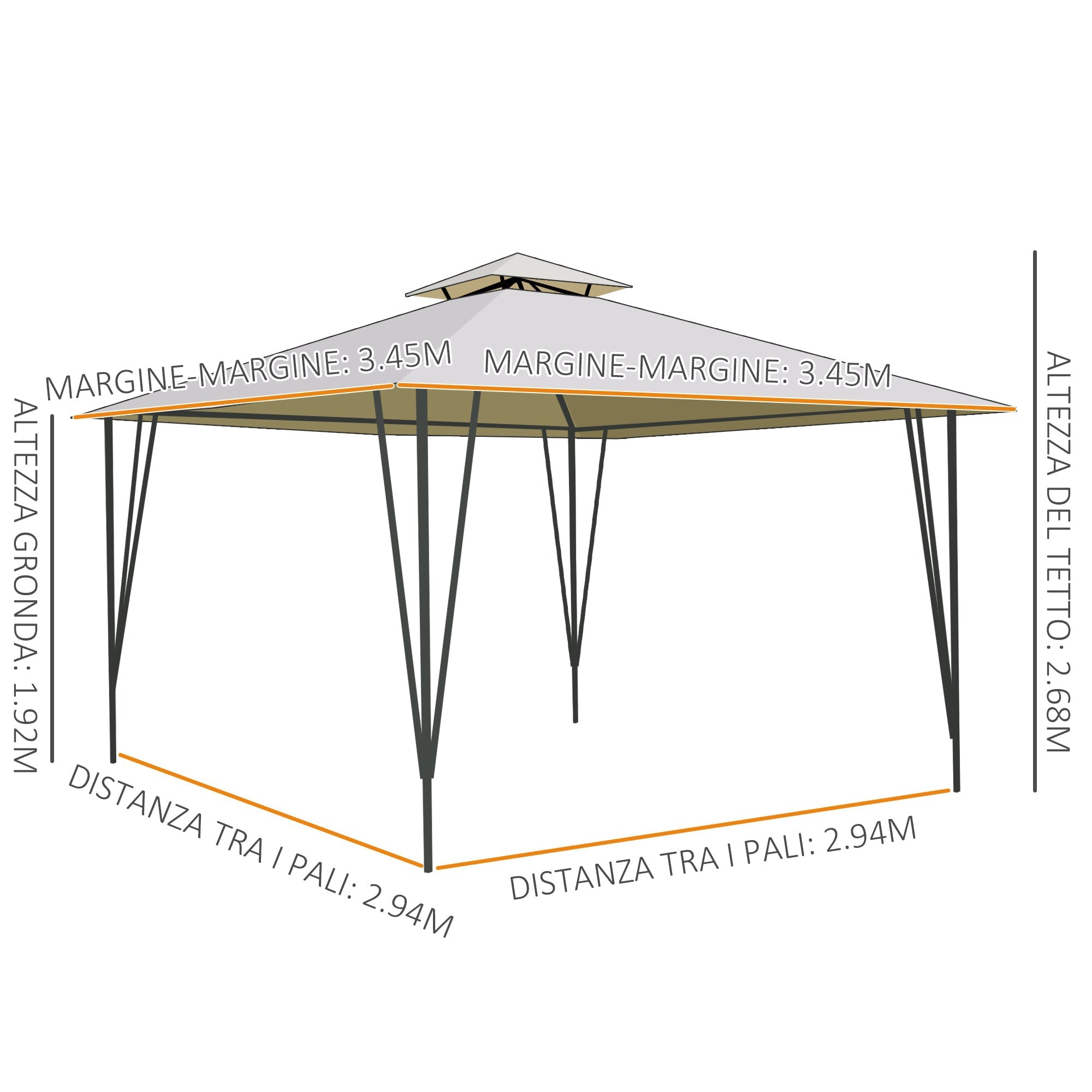 Beige Metal and Polyester Garden Gazebo with Double Roof 3.5x3.5m - Borge' Group Limited