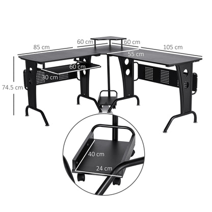 Desk Angular Gaming and Salvaspazio with black removable keyboard shelf - Borgè