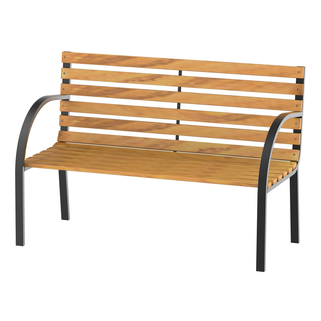 2-Seater Wooden Bench, Outdoor Bench, Garden, Balcony or Terrace 122x60x83cm, Black and Wood Color - Borge' Group Limited
