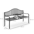 2-Seater Outdoor Bench, Garden Bench with Extendable Metal Table 150 x 53 x 95 cm Black - Borge' Group Limited