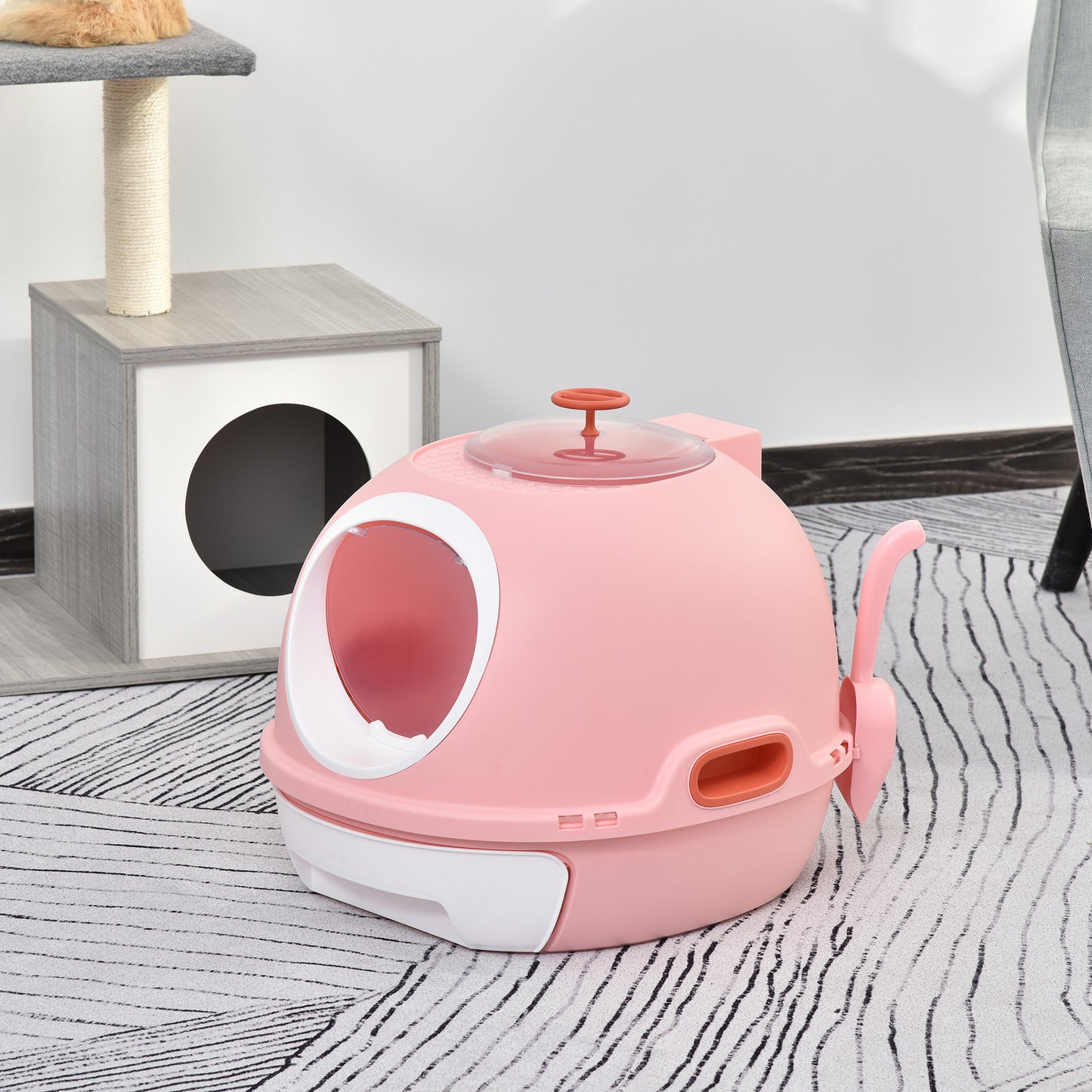 Pawhut Chiusable cat bed with removable tray, 2 inputs and palette, 47x55x44cm, pink - Borgè